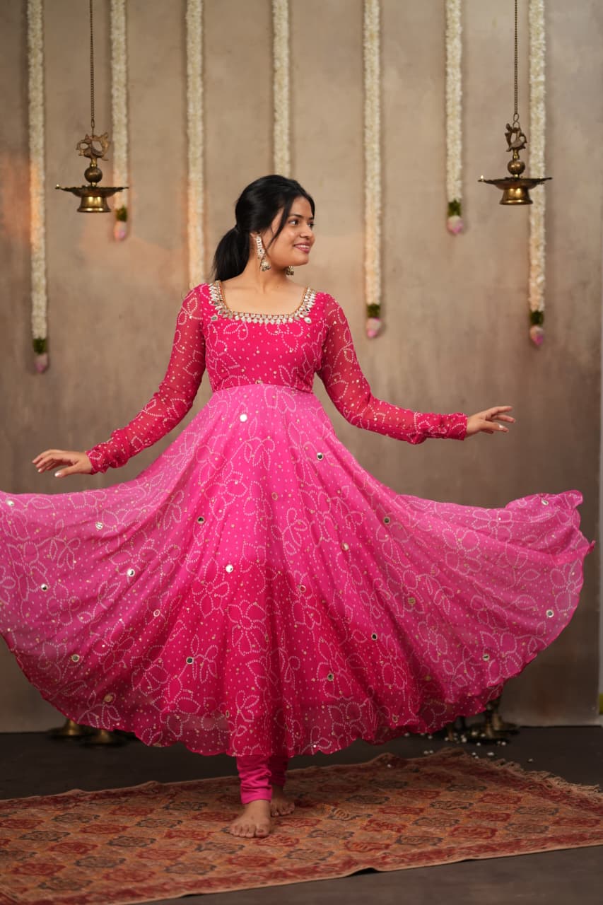 Yamini - Premium Georgette Bandhini Ombre Anarkali